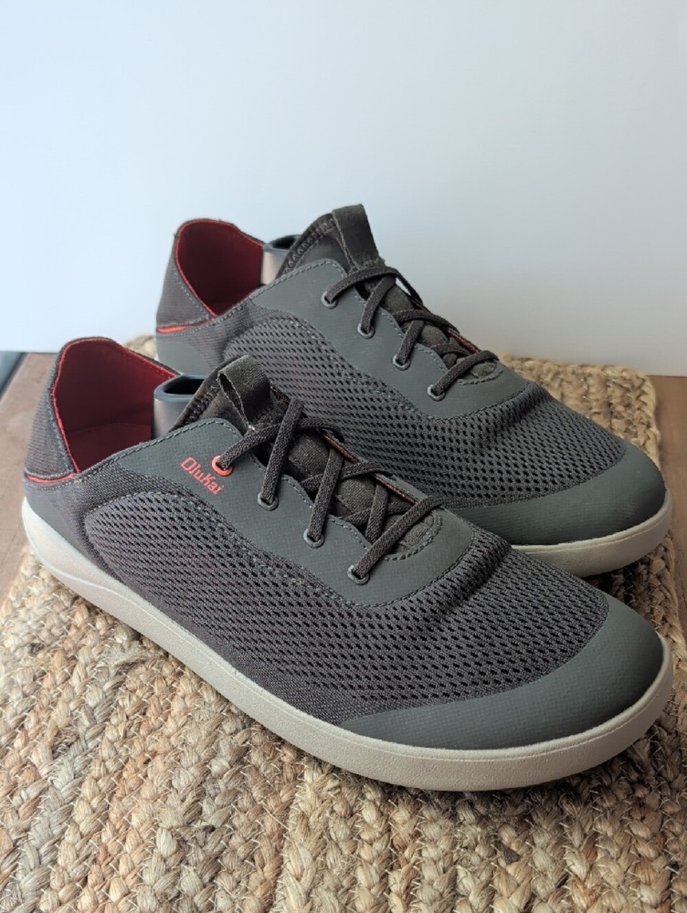 OluKai Men's Gray Mesh Moku Pa'e Sneakers with Orange - Picture 3 of 11